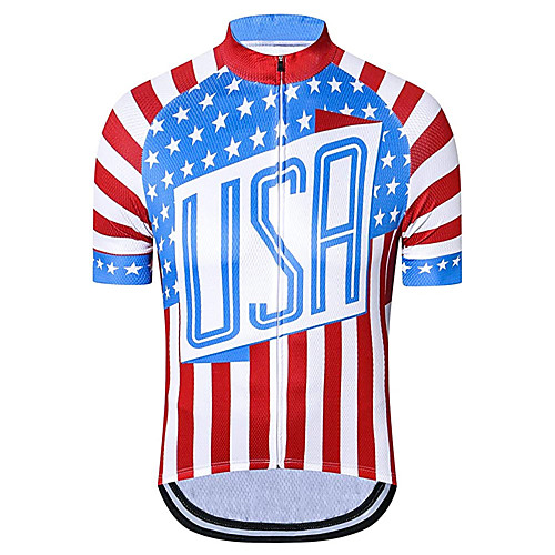 

21Grams Men's Short Sleeve Cycling Jersey RedBlue American / USA Stars National Flag Bike Jersey Top Mountain Bike MTB Road Bike Cycling UV Resistant Breathable Quick Dry Sports Clothing Apparel