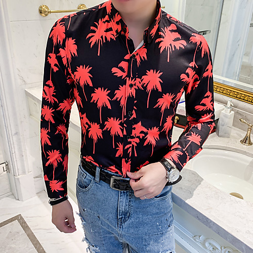 

Men's Daily Going out Basic / Elegant Shirt - Color Block / 3D Red