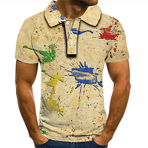 

Men's Plus Size Color Block 3D Polo Street chic Exaggerated Daily Going out Shirt Collar Rainbow / Short Sleeve