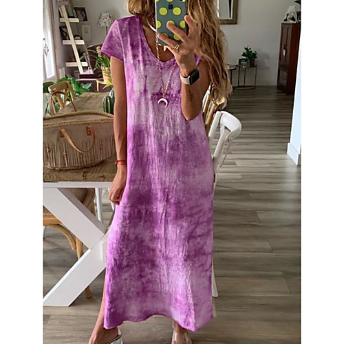 

Women's Maxi Wine Purple Dress Summer Casual / Daily Loose Print V Neck S M Loose