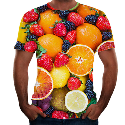 

Men's Daily Sports Basic / Street chic T-shirt - Color Block / 3D / Fruit Print Rainbow