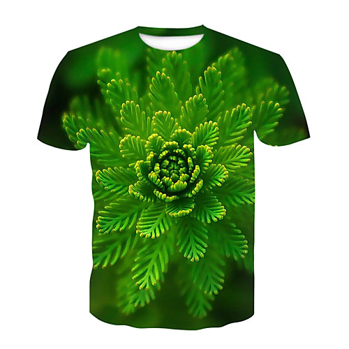 

Men's Daily Sports Basic T-shirt - Floral / Color Block / 3D Print Green