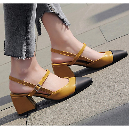 

Women's Sandals Chunky Heel Pointed Toe PU Summer Yellow / Green / White