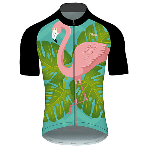 

21Grams Men's Short Sleeve Cycling Jersey PinkGreen Flamingo Floral Botanical Bike Jersey Top Mountain Bike MTB Road Bike Cycling UV Resistant Breathable Quick Dry Sports Clothing Apparel / Stretchy