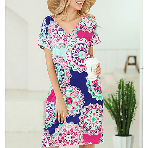 

Women's Sheath Dress - Short Sleeves Geometric V Neck Elegant Slim Black Blushing Pink Khaki Green Navy Blue S M L XL XXL
