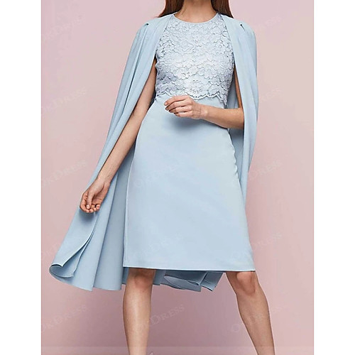 

Sheath / Column Jewel Neck Knee Length Chiffon / Lace Short Sleeve Elegant Mother of the Bride Dress with Lace / Appliques Mother's Day 2020