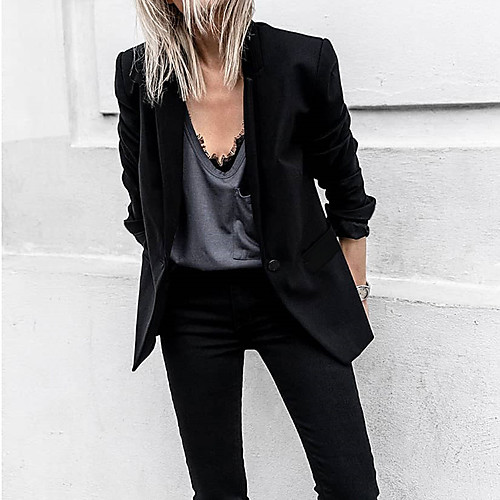 

Women's Blazer, Solid Colored Peaked Lapel Polyester Black