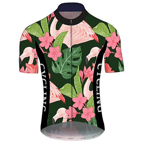 

21Grams Men's Short Sleeve Cycling Jersey PinkGreen Flamingo Animal Floral Botanical Bike Jersey Top Mountain Bike MTB Road Bike Cycling UV Resistant Breathable Quick Dry Sports Clothing Apparel