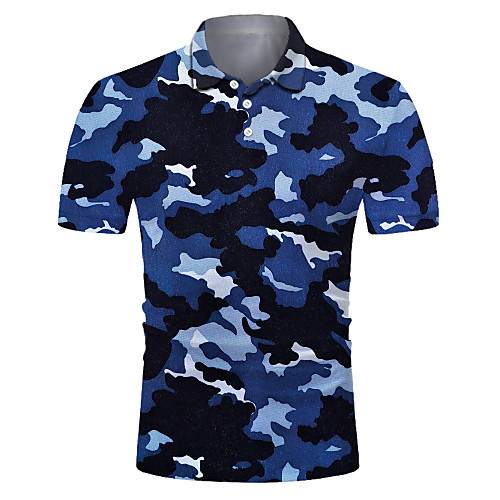 

Men's Club Weekend Rock / Military Polo - Color Block / 3D / Camo / Camouflage Print Navy Blue