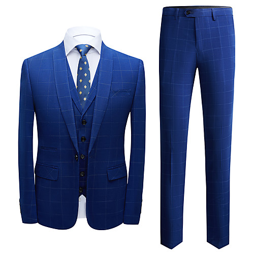

Tuxedos Tailored Fit Notch Single Breasted One-button Polyester Plaid / Check / British / Fashion