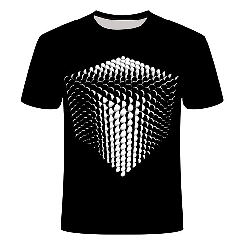 

Men's Daily Going out Basic T-shirt - Geometric / 3D / Visual Deception Print Black