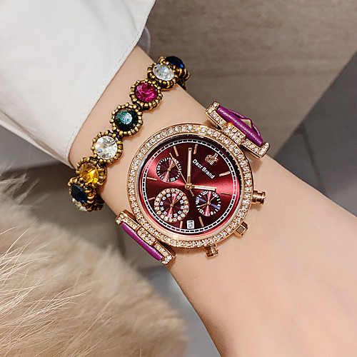 

Women's Quartz Watches Casual Fashion Genuine Leather Chinese Quartz Purple Blushing Pink Red Water Resistant / Waterproof 30 m Analog One Year Battery Life