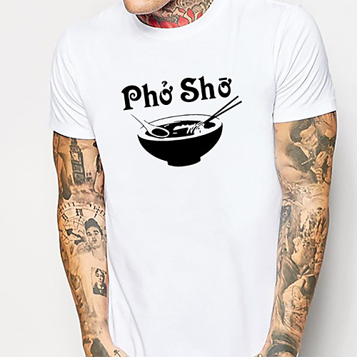 

Men's Daily Sports Business / Basic T-shirt - Solid Colored / Letter Black & White, Print White
