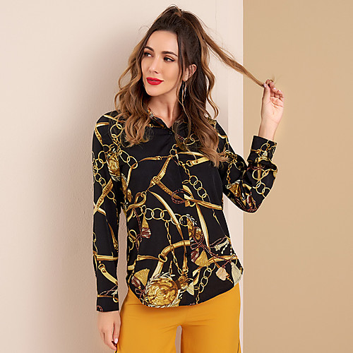 

Women's Daily Work Elegant / Tropical Shirt - Color Block Print Rainbow