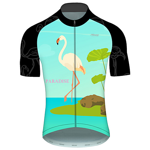 

21Grams Men's Short Sleeve Cycling Jersey Green / Black Flamingo Floral Botanical Bike Jersey Top Mountain Bike MTB Road Bike Cycling UV Resistant Breathable Quick Dry Sports Clothing Apparel