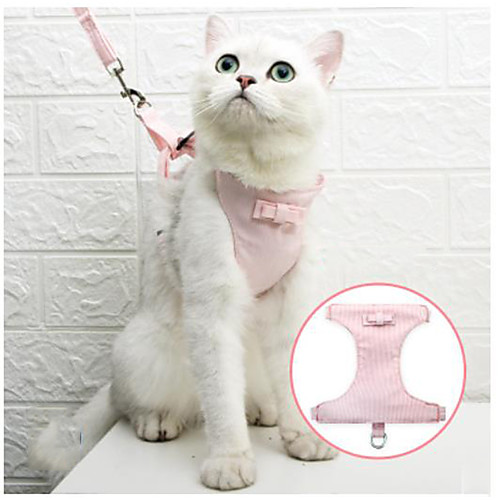 

Cat Harness Leash Adjustable Soft Safety Solid Colored Cotton Pink Blue 2pcs
