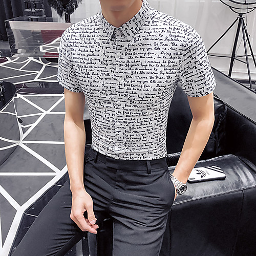 

Men's Daily Going out Basic / Elegant Shirt - Color Block / Letter White