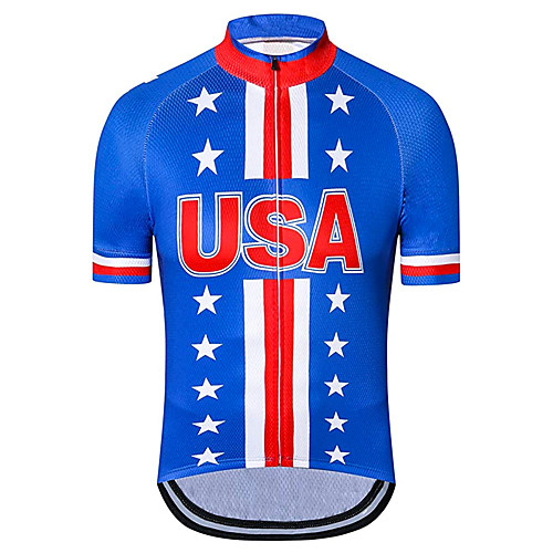 

21Grams Men's Short Sleeve Cycling Jersey 100% Polyester RedBlue American / USA Stars National Flag Bike Jersey Top Mountain Bike MTB Road Bike Cycling UV Resistant Breathable Quick Dry Sports