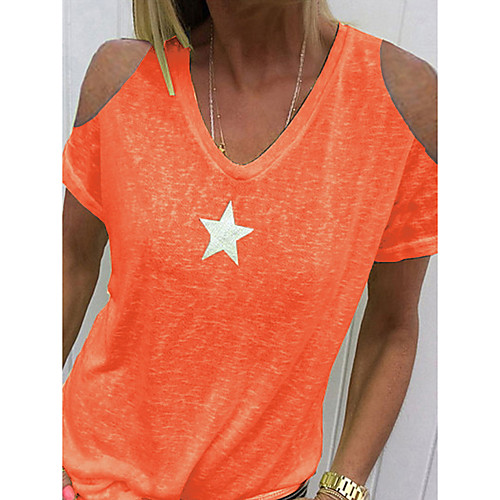 

Women's Daily Cotton T-shirt - Geometric Cut Out / Print Purple