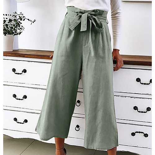 

Women's Basic Wide Leg Pants - Solid Colored Army Green Khaki Royal Blue S M L