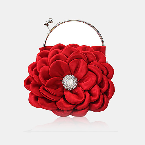 

Women's Crystals / Flower Silk Evening Bag Solid Color Red / White