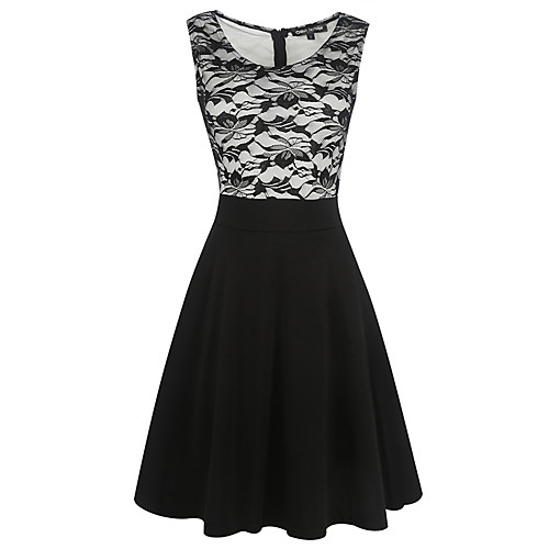 

Women's Wine Black Dress Vintage Style Street chic Party Daily Swing Print Color Block Lace Print S M