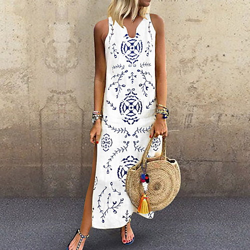 

Women's White Dress Sheath Print S M