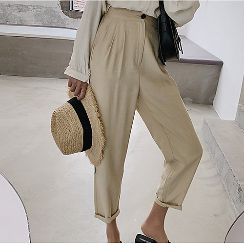 

Women's Basic Harem Pants - Solid Colored White Black Beige S M L