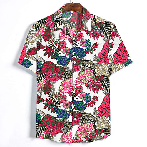 

Men's Floral Shirt - Cotton Daily Weekend White / Black / Short Sleeve