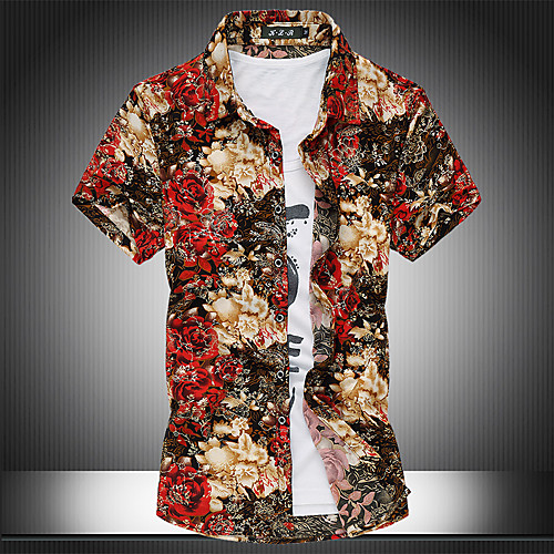 

Men's Going out Weekend Business / Tropical Shirt - Geometric Print Red