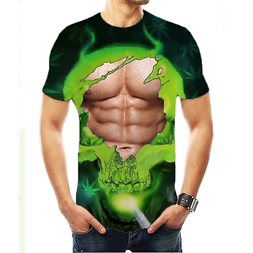 

Men's Plus Size 3D Skull Print T-shirt Street chic Daily Round Neck Rainbow / Short Sleeve