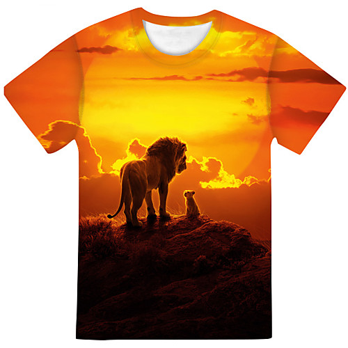 

Men's Daily Going out Street chic / Exaggerated T-shirt - Color Block / 3D / Abstract Orange