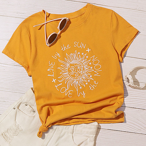 

Women's Cartoon Print T-shirt - Cotton Daily Yellow