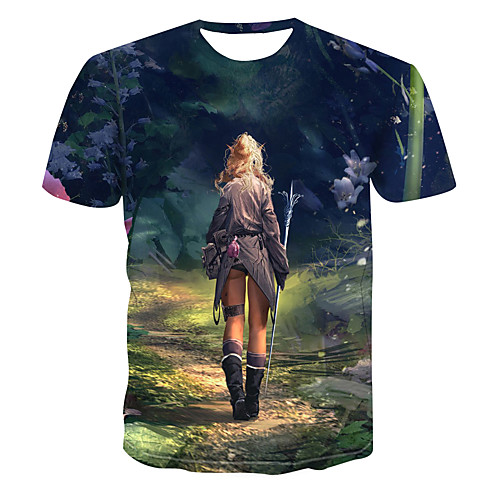 

Men's Club Weekend Street chic / Punk & Gothic T-shirt - 3D / Cartoon / Portrait Print Green