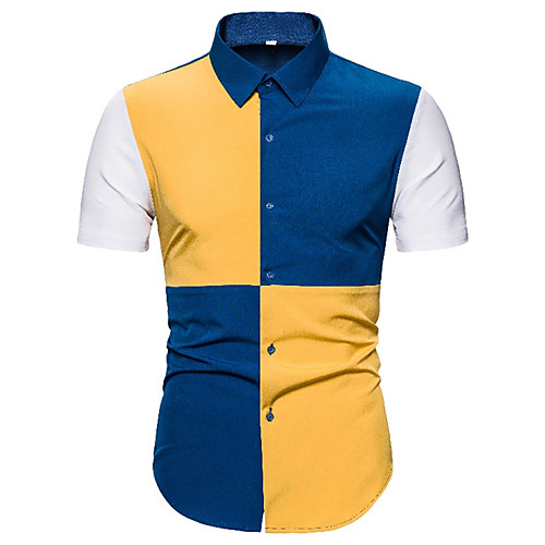 

Men's Daily Basic Shirt - Color Block Patchwork Blue