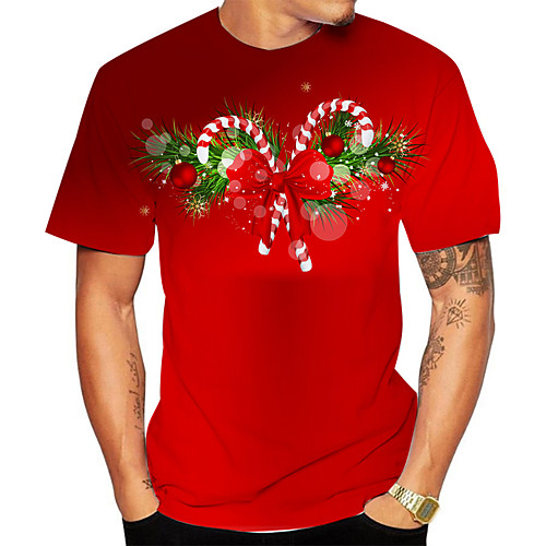 

Men's Daily Going out Basic T-shirt - Floral / 3D / Graphic Print Red