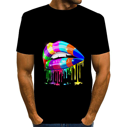 

Men's Daily Weekend Basic / Exaggerated T-shirt - Color Block / Rainbow / Abstract Print Black