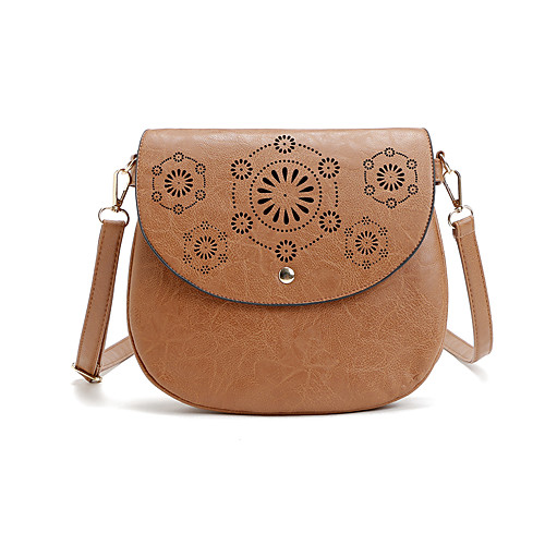 

Women's Hollow-out PU Crossbody Bag 2020 Solid Color Brown
