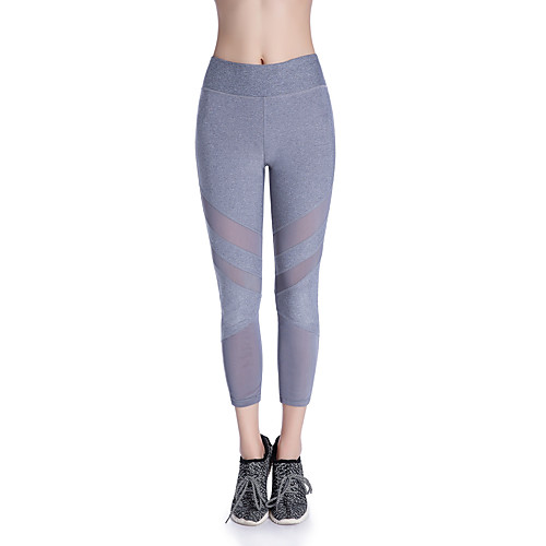 

Women's Sports / Yoga Basic Legging - Stripes, Mesh Mid Waist Dark Gray Black Gray S M L