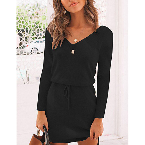 

Women's Blushing Pink Black Dress A Line Solid Color S M