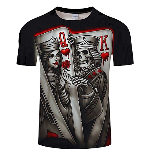 

Men's Daily Going out Exaggerated T-shirt - 3D / Skull Print Black