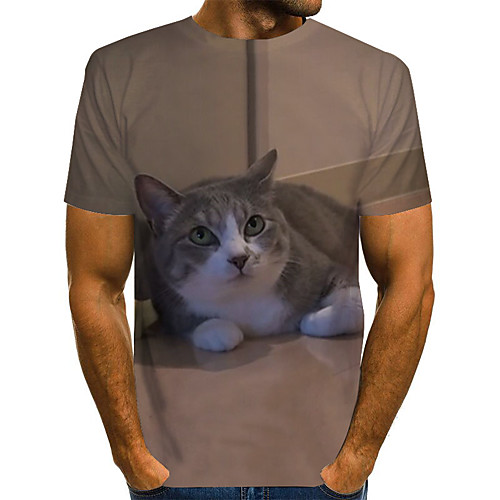 

Men's Daily Holiday Street chic / Exaggerated T-shirt - Color Block / 3D / Abstract Print Brown