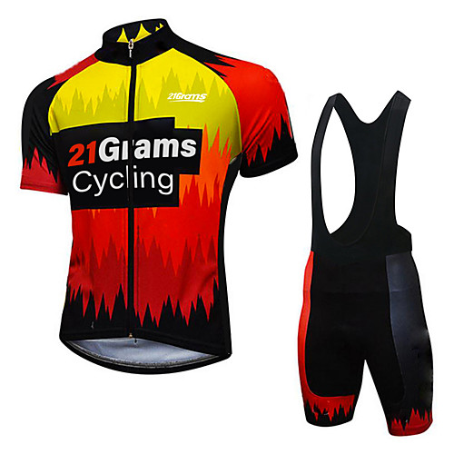 

21Grams Men's Short Sleeve Cycling Jersey with Bib Shorts White Black Bike UV Resistant Quick Dry Sports Patterned Mountain Bike MTB Road Bike Cycling Clothing Apparel / Stretchy