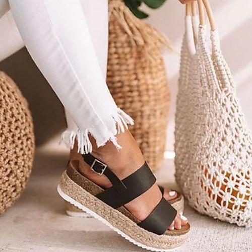 

Women's Sandals Flat Heel Peep Toe PU Summer White / Brown / Black