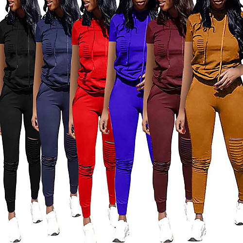 

Women's 2-Piece Tracksuit Sweatsuit Jogging Suit 2pcs Pullover Running Active Training Jogging Breathable Quick Dry Moisture Wicking Sportswear Athletic Clothing Set Short Sleeve Activewear
