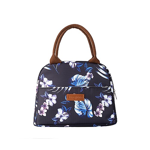 

Women's Zipper Oxford Cloth Top Handle Bag Floral Print Blue