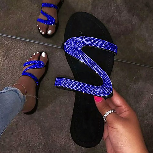 

Women's Slippers & Flip-Flops Flat Heel Open Toe PU Summer Pink / Blue / Silver