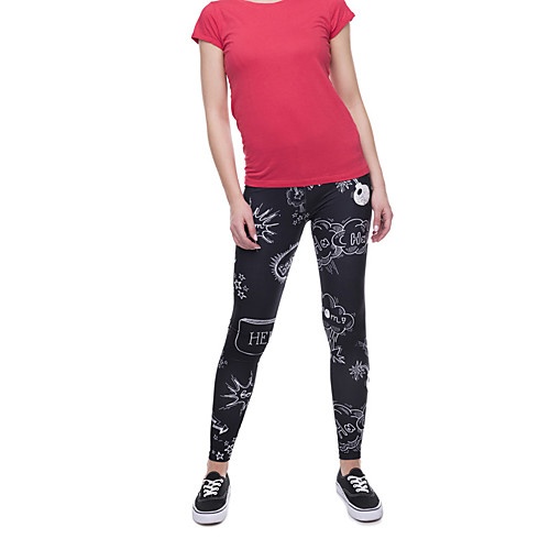 

Women's Sports / Yoga Sporty / Basic Legging - Print, Print Mid Waist Black One-Size