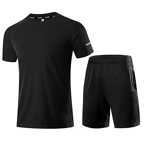 

Men's Activewear Set Workout Outfits 2pcs Running Active Training Fitness Breathable Quick Dry Soft Sportswear Athletic Clothing Set Short Sleeve Activewear Stretchy Regular Fit