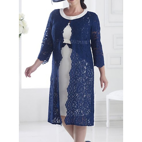

Sheath / Column Jewel Neck Knee Length Chiffon / Lace 3/4 Length Sleeve Elegant Mother of the Bride Dress with Lace / Appliques Mother's Day 2020